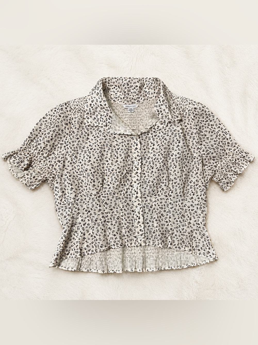 American Eagle Floral Smocked Button Front Blouse | Women’s Large